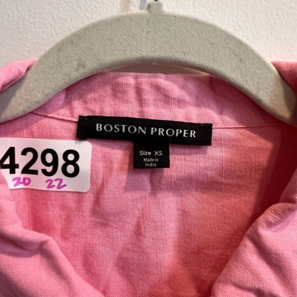 Boston Proper Pink Linen Button Up Blouse Women’s XS Tie Front Party Shower Long - Picture 5 of 12